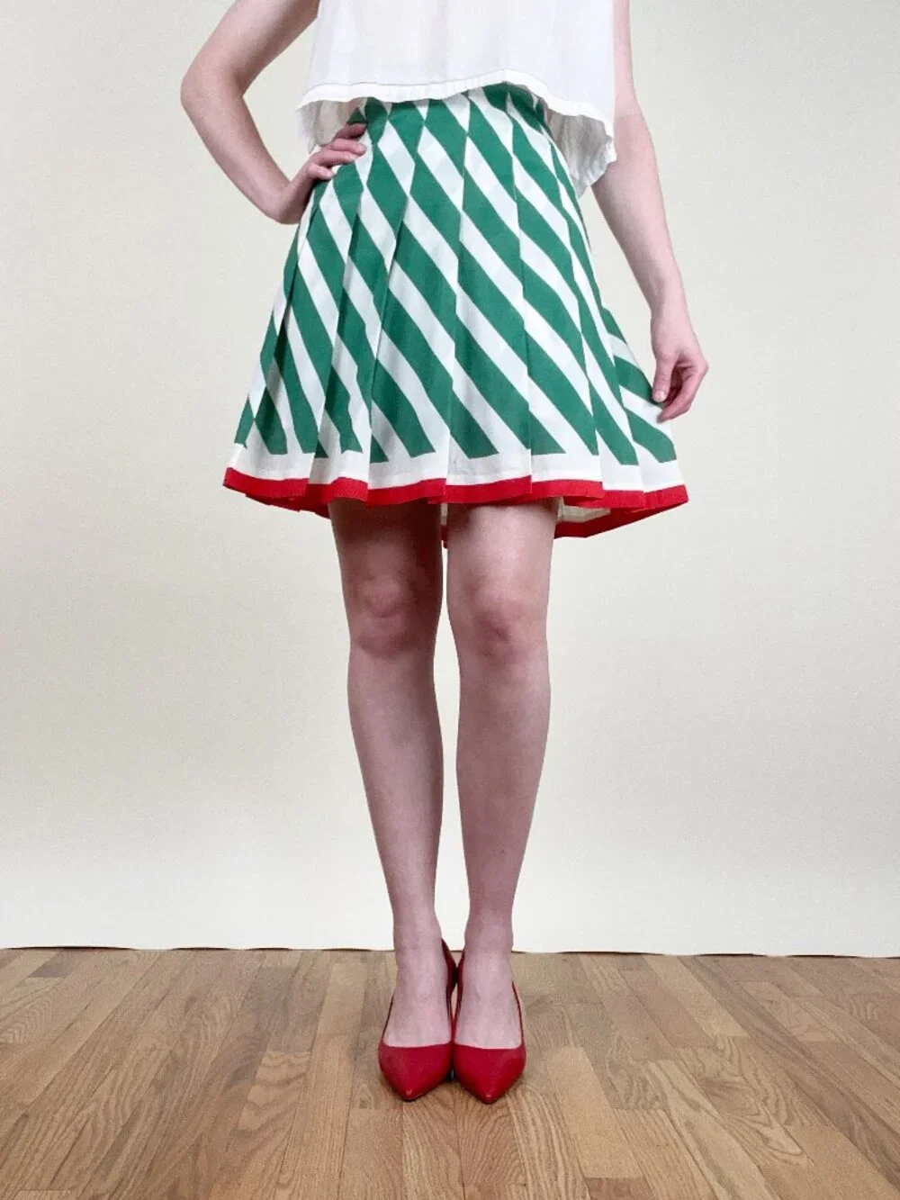 Vintage 70s Mod Pleated Mini Skirt Flare High Rise Preppy Funky 1970s Handmade - Picture 9 of 9